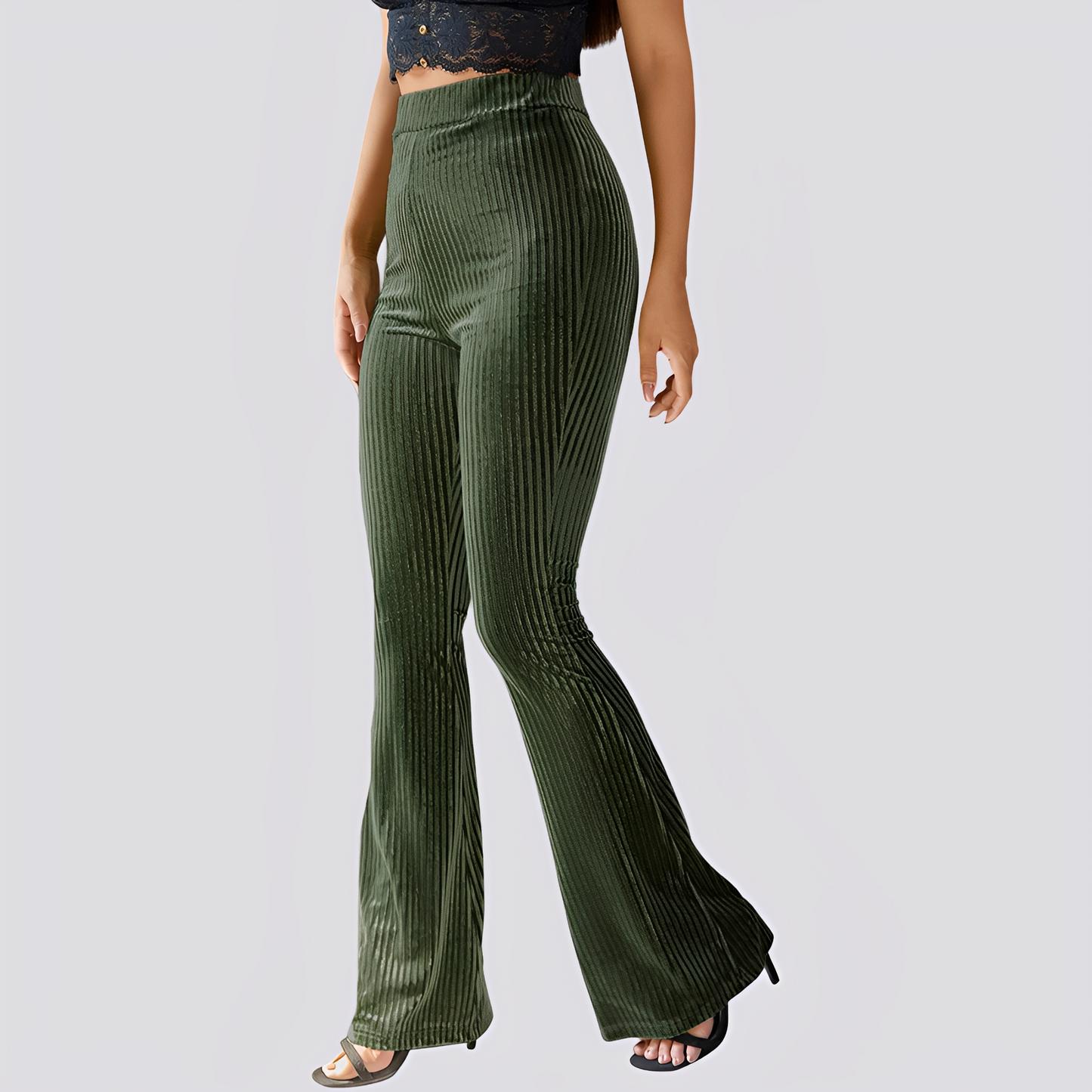 Leona - Pantaloni casual evazați din catifea pentru femei