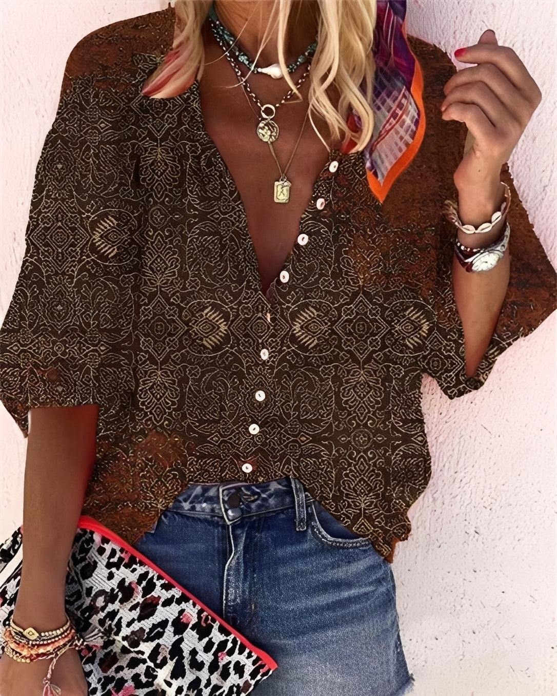 Darcie - Bluză stilată, lejeră cu imprimeu pentru femei