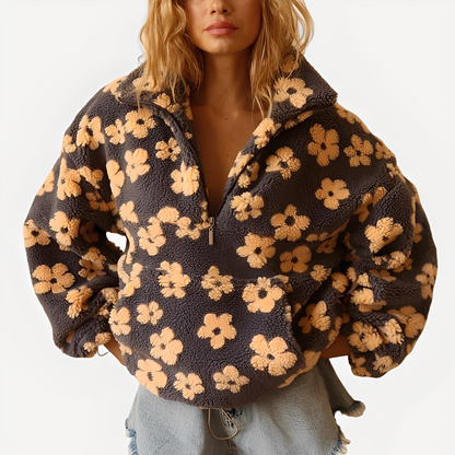 Elizabeth - Pulover Sherpa pentru femei cu model floral elegant