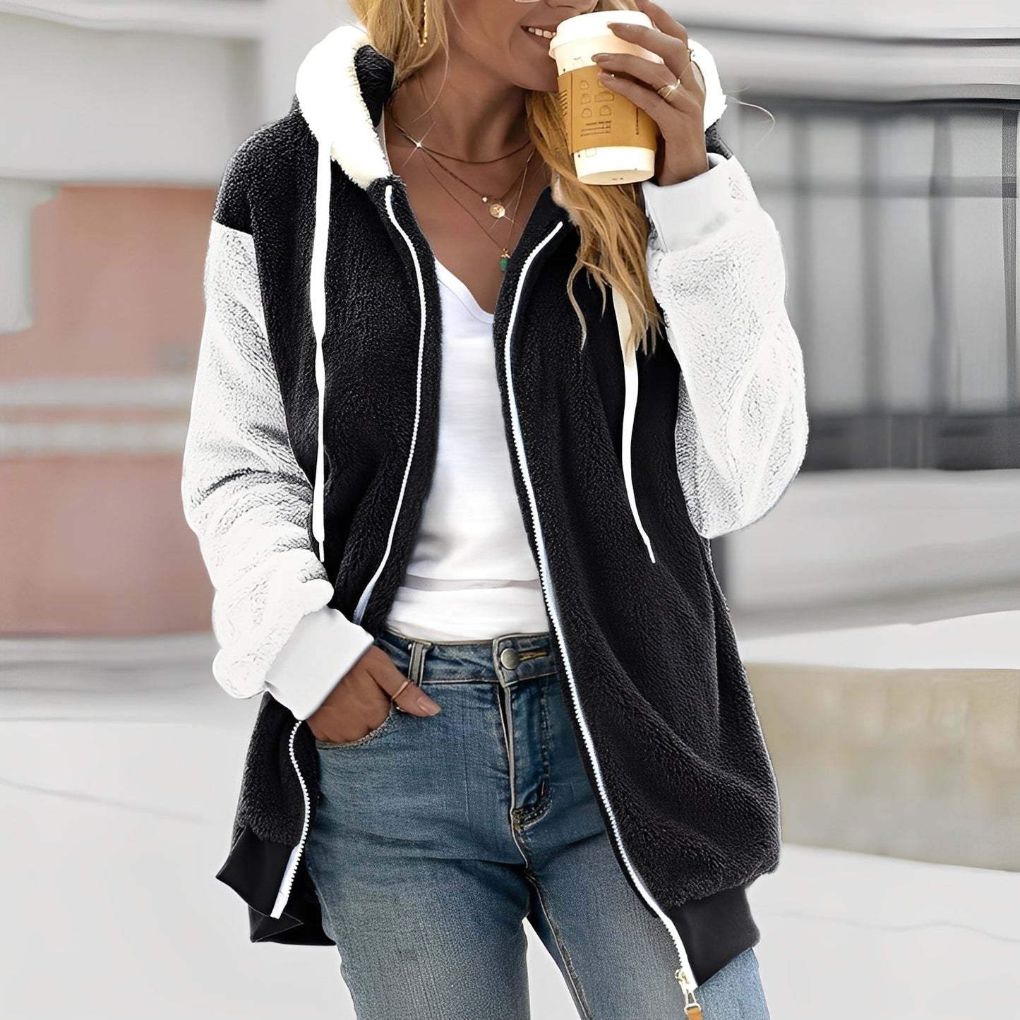 Rheanna - Jachetă călduroasă cu glugă din polar pentru femei