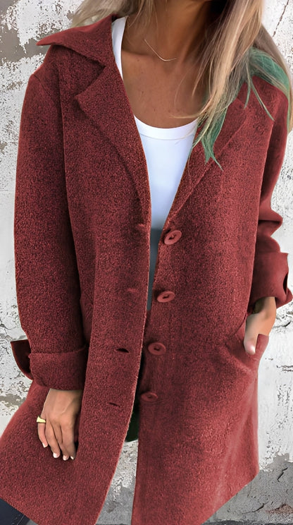 Meridith - Palton lung elegant pentru femei cu guler cu rever