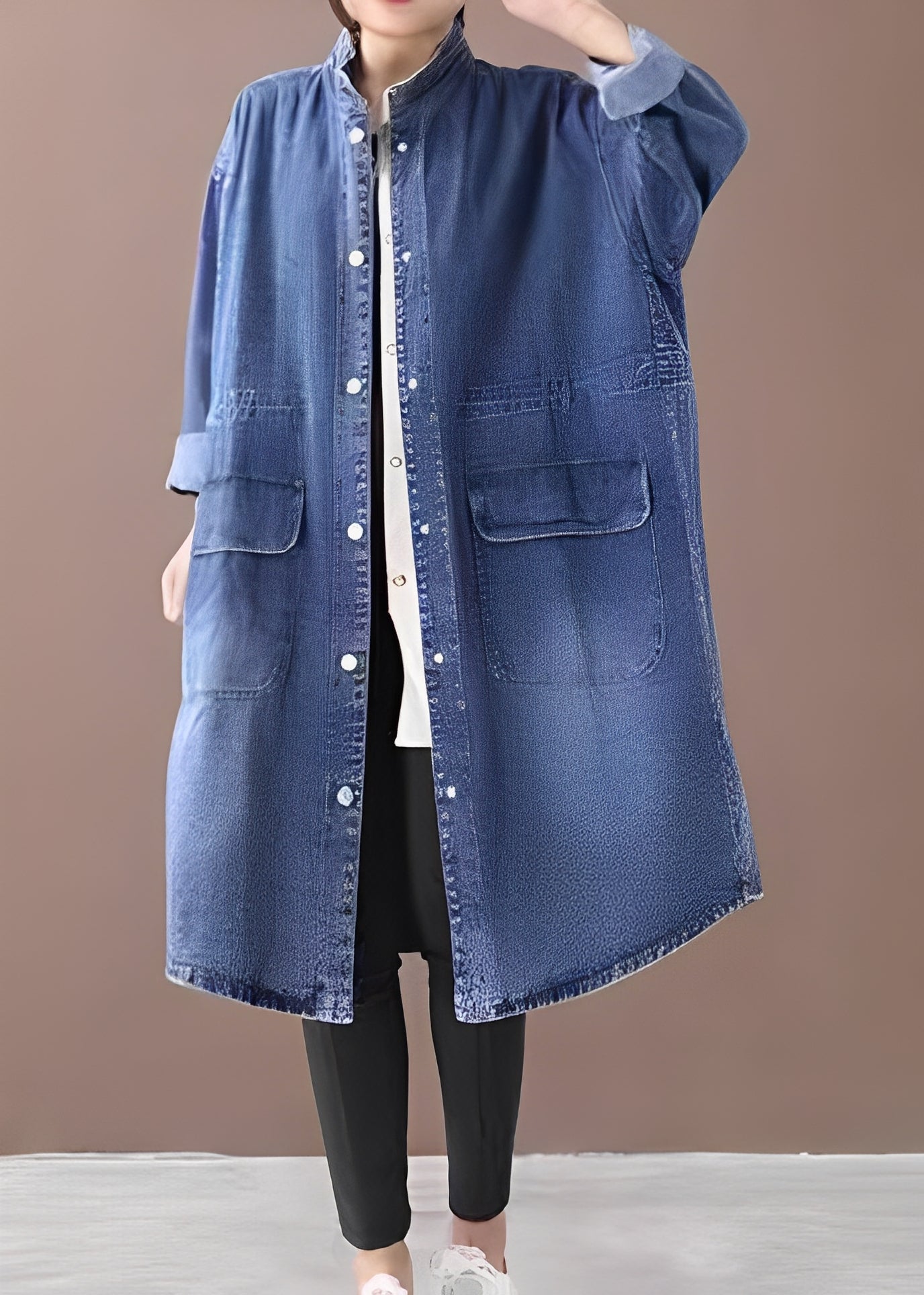 Jacinda - Geacă din jeans largă cu guler înalt pentru femei