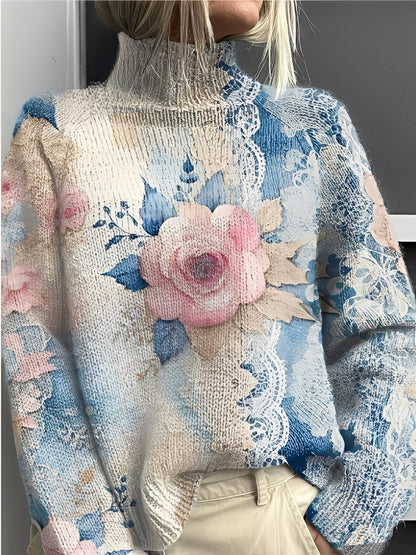 Giselle - Pulover stilat și colorat pentru femei, cu guler înalt