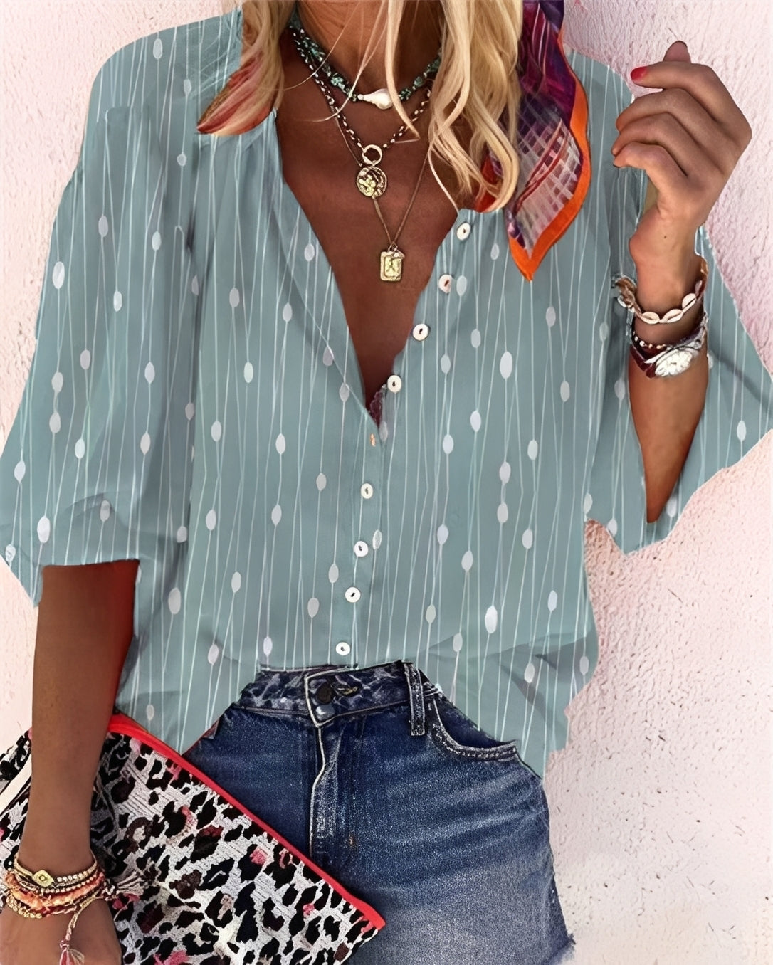 Darcie - Bluză stilată, lejeră cu imprimeu pentru femei