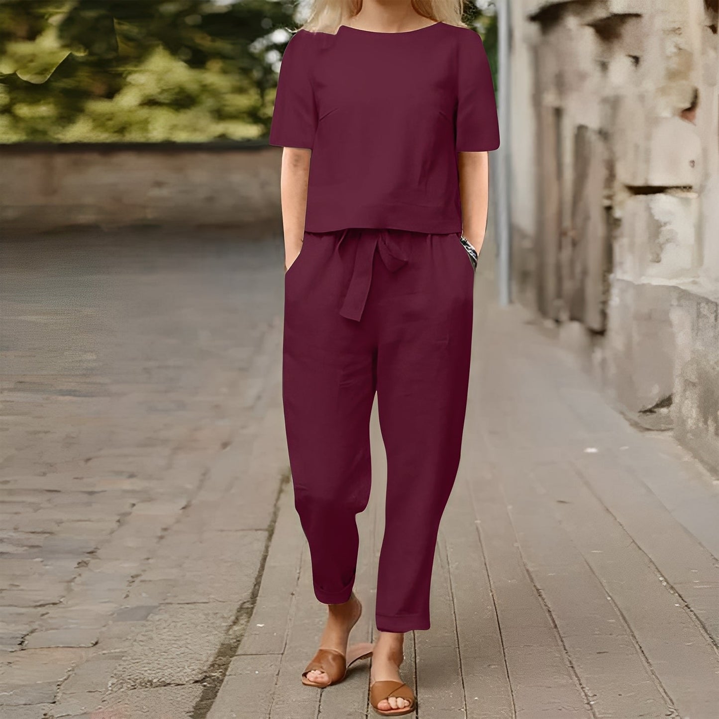 Kerine - Set de pantaloni din bumbac și in pentru femei