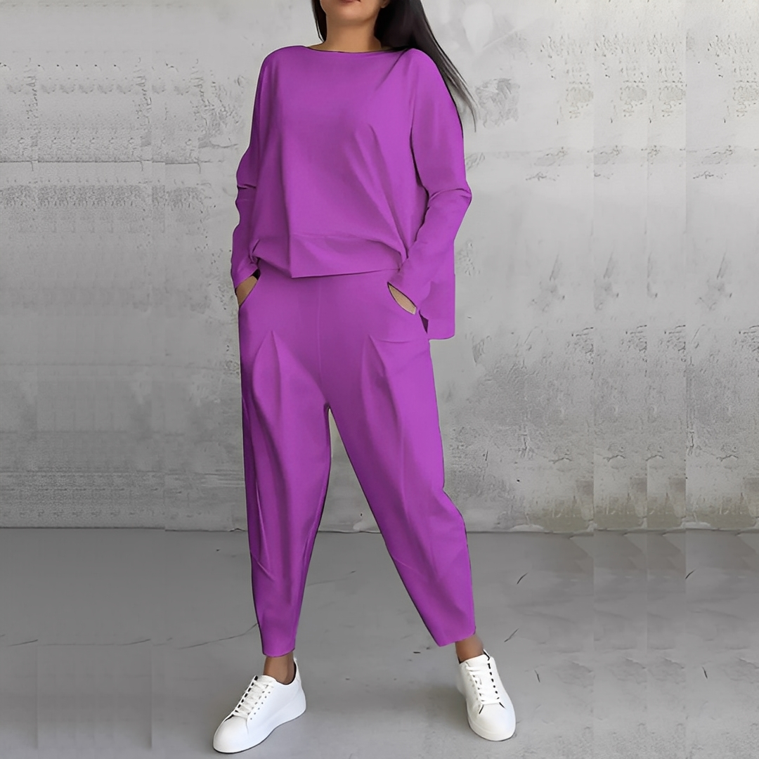 Mélisande - Set pulover cu guler rotund și pantaloni pentru femei