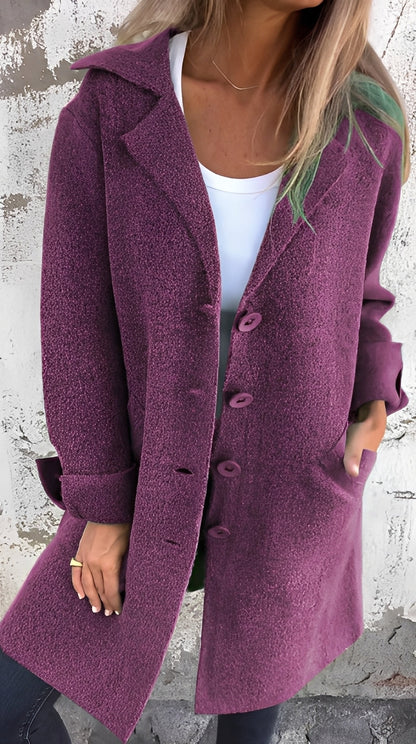 Meridith - Palton lung elegant pentru femei cu guler cu rever