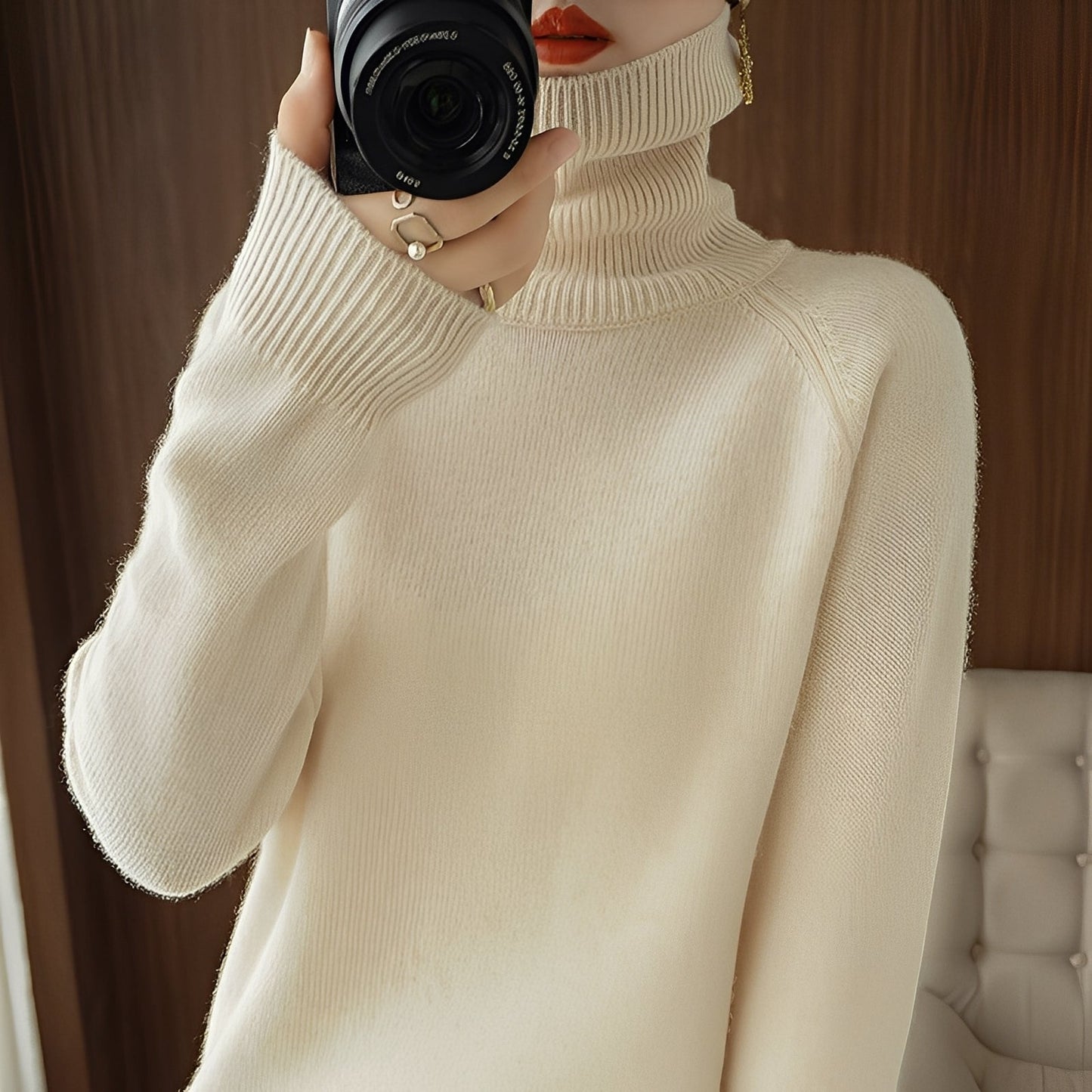 Kaycee - Pulover tricotat la modă cu guler înalt pentru femei