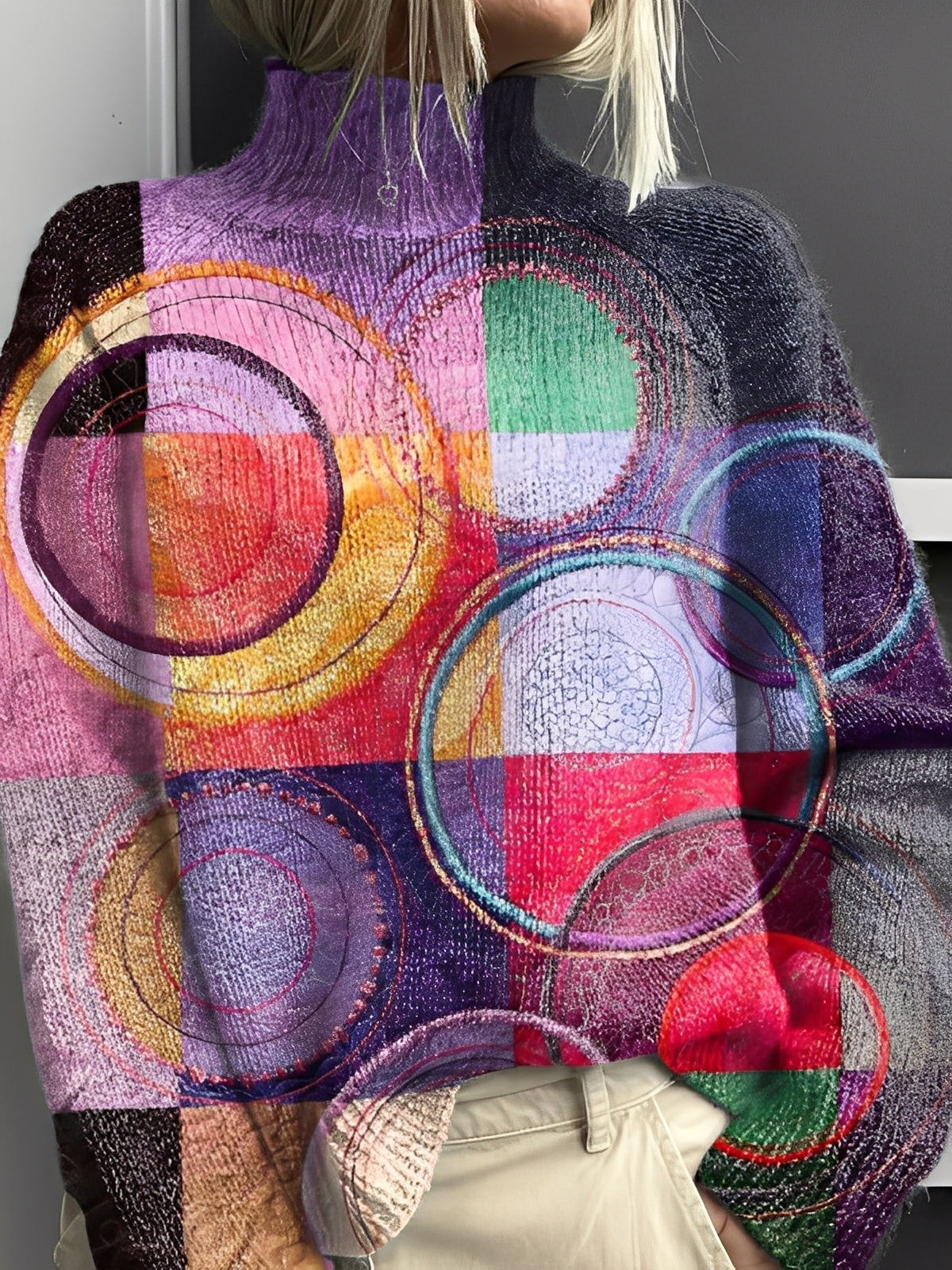 Giselle - Pulover stilat și colorat pentru femei, cu guler înalt