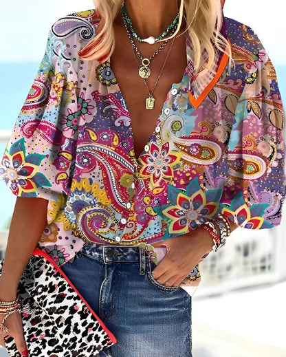 Darcie - Bluză stilată, lejeră cu imprimeu pentru femei