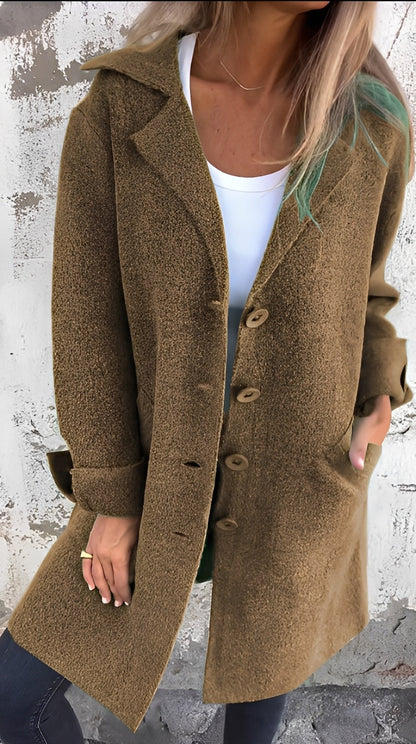 Meridith - Palton lung elegant pentru femei cu guler cu rever