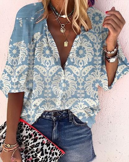 Darcie - Bluză stilată, lejeră cu imprimeu pentru femei