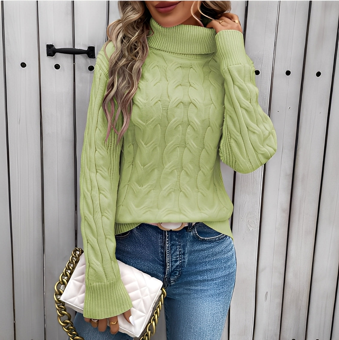 Amélie - Pulover din bumbac călduros pentru femei cu guler înalt