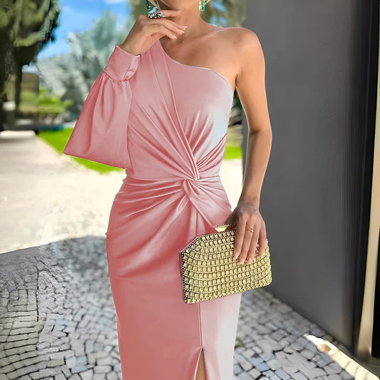 Pauline - Rochie elegantă cu un singur umăr, drapată pentru femei