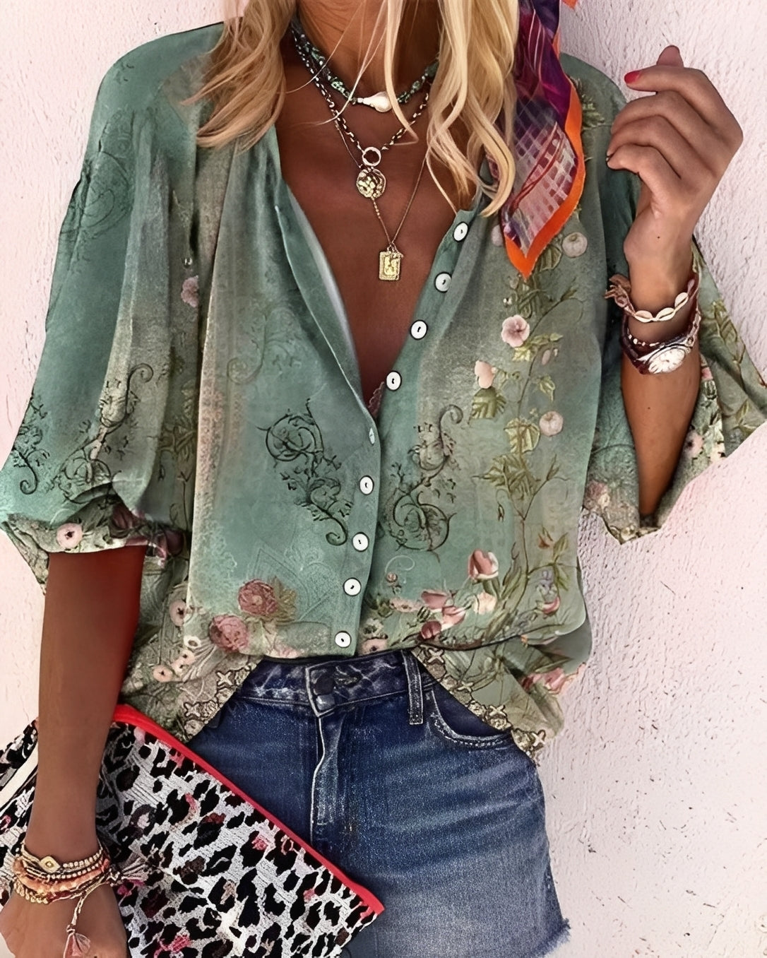 Darcie - Bluză stilată, lejeră cu imprimeu pentru femei