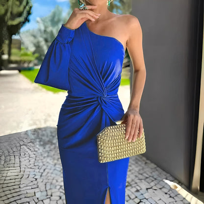 Pauline - Rochie elegantă cu un singur umăr, drapată pentru femei