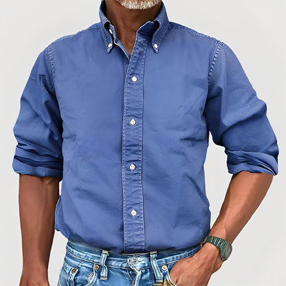 Ronald - Cămașă cu mânecă lungă și guler retro pentru bărbați