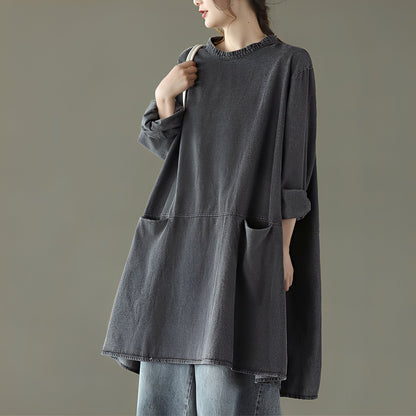 Valerie - Rochie lungă lejeră din denim cu buzunare pentru femei