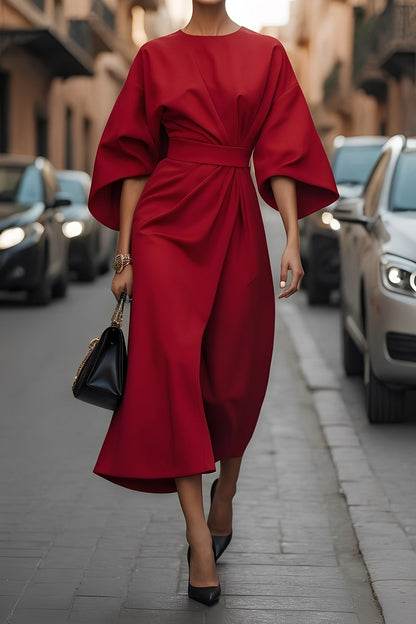 Élise - Rochie elegantă, cu mâneci lanternă și curea pentru femei