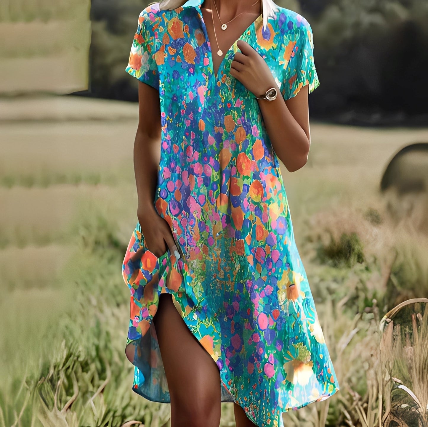 Eloise - Rochie elegantă cu mâneci scurte pentru femei