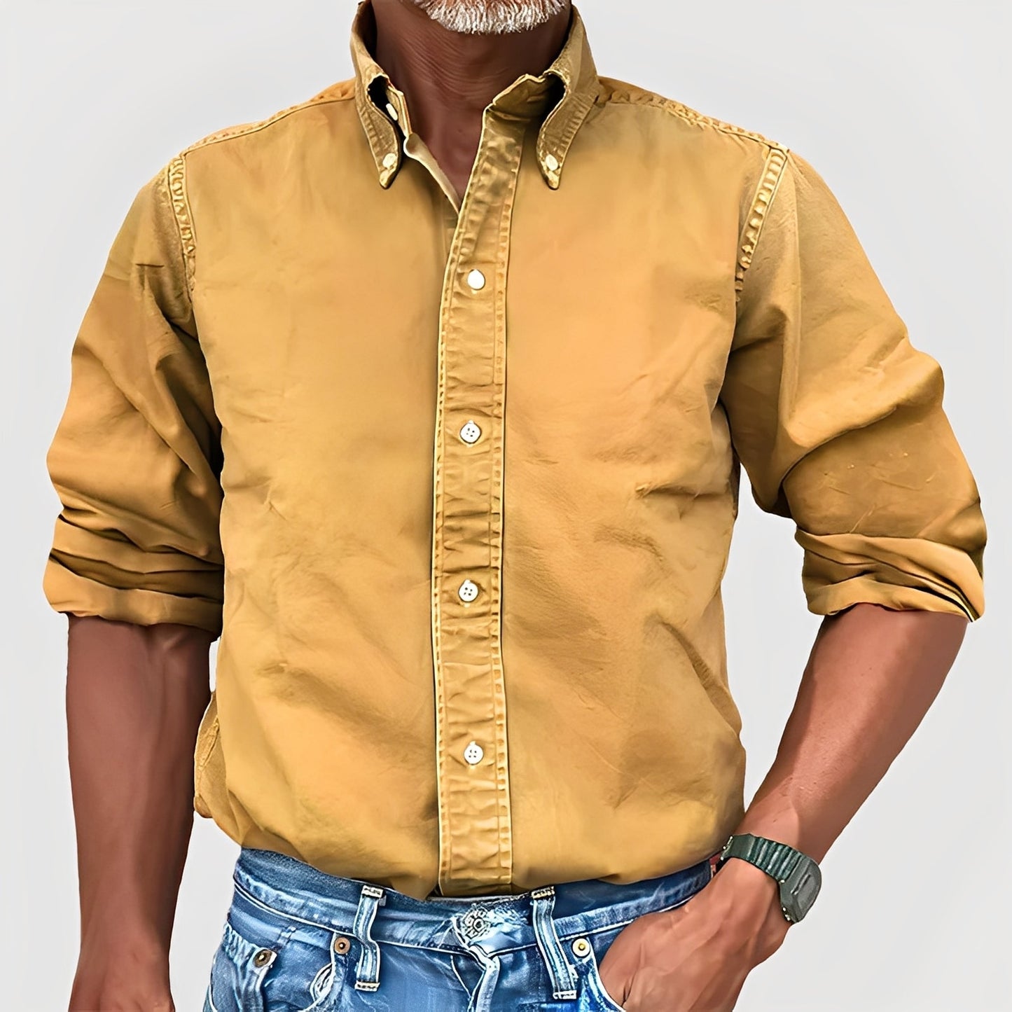 Ronald - Cămașă cu mânecă lungă și guler retro pentru bărbați