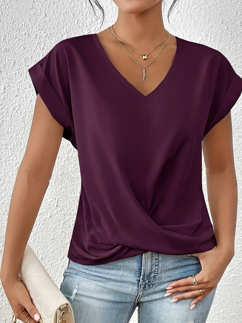 Rachael - Bluză casual cu decolteu în V asimetric pentru femei