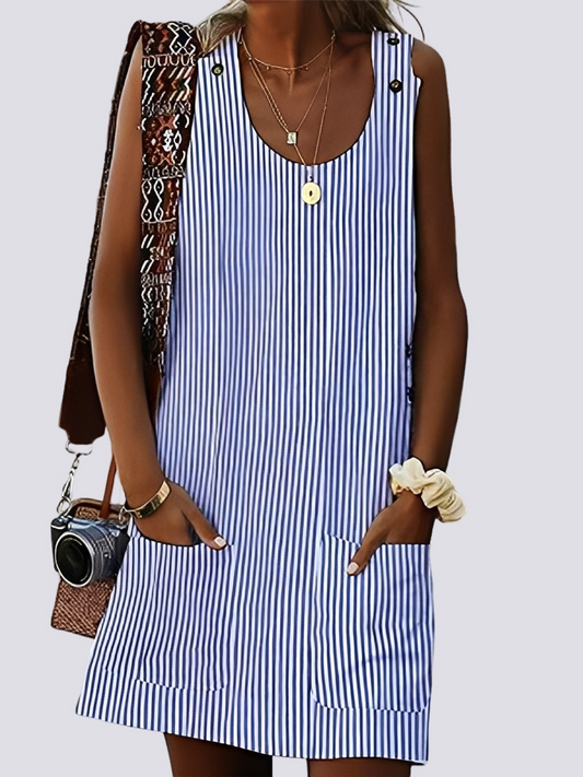 Ashley - Rochie rafinată cu dungi și buzunare pentru femei