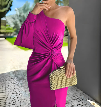 Pauline - Rochie elegantă cu un singur umăr, drapată pentru femei
