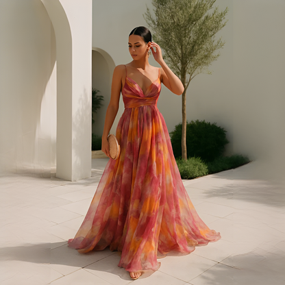 Gardania - Rochie lungă cu model floral pentru femei