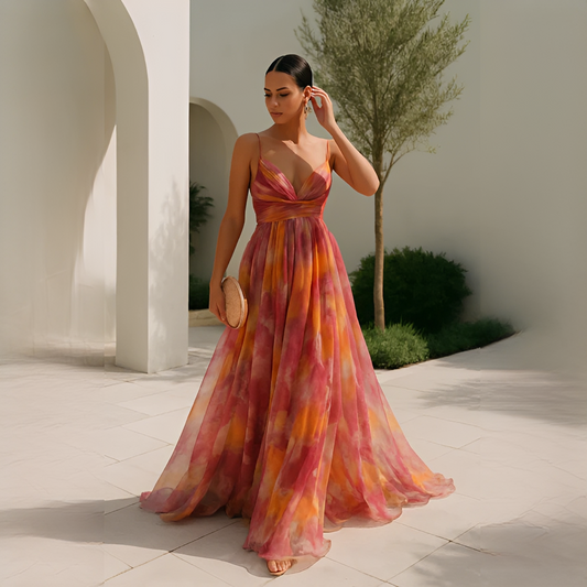 Gardania - Rochie lungă cu model floral pentru femei