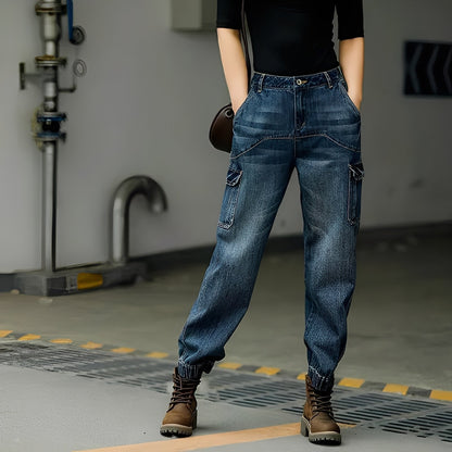 Kristal - Pantaloni de bumbac cu buzunare multiple pentru femei