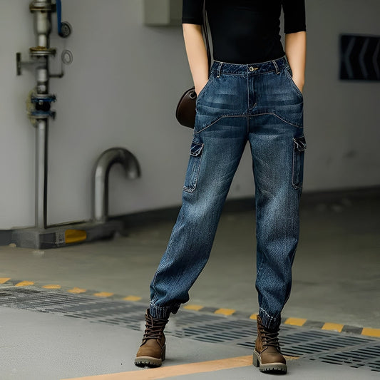 Kristal - Pantaloni de bumbac cu buzunare multiple pentru femei