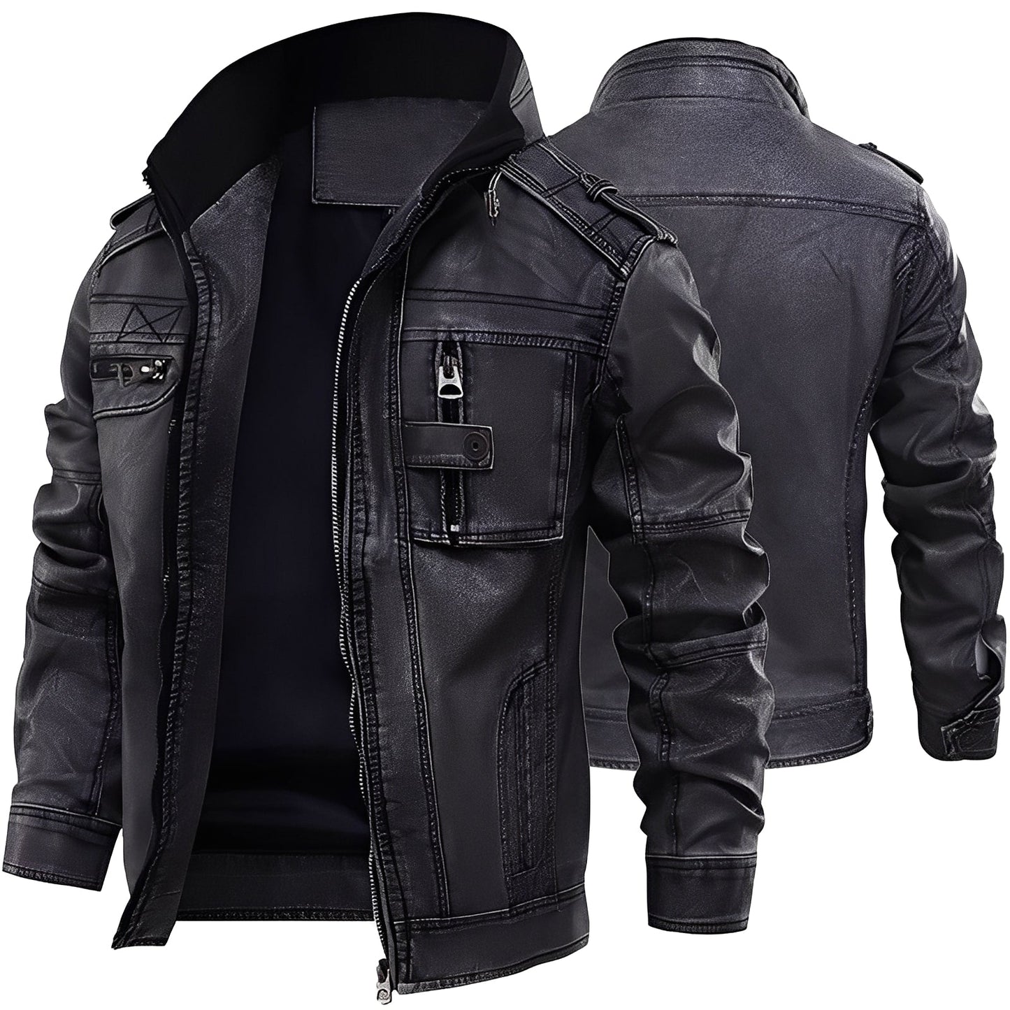 Kevin - Geacă clasică din piele cu buzunare pentru bărbați