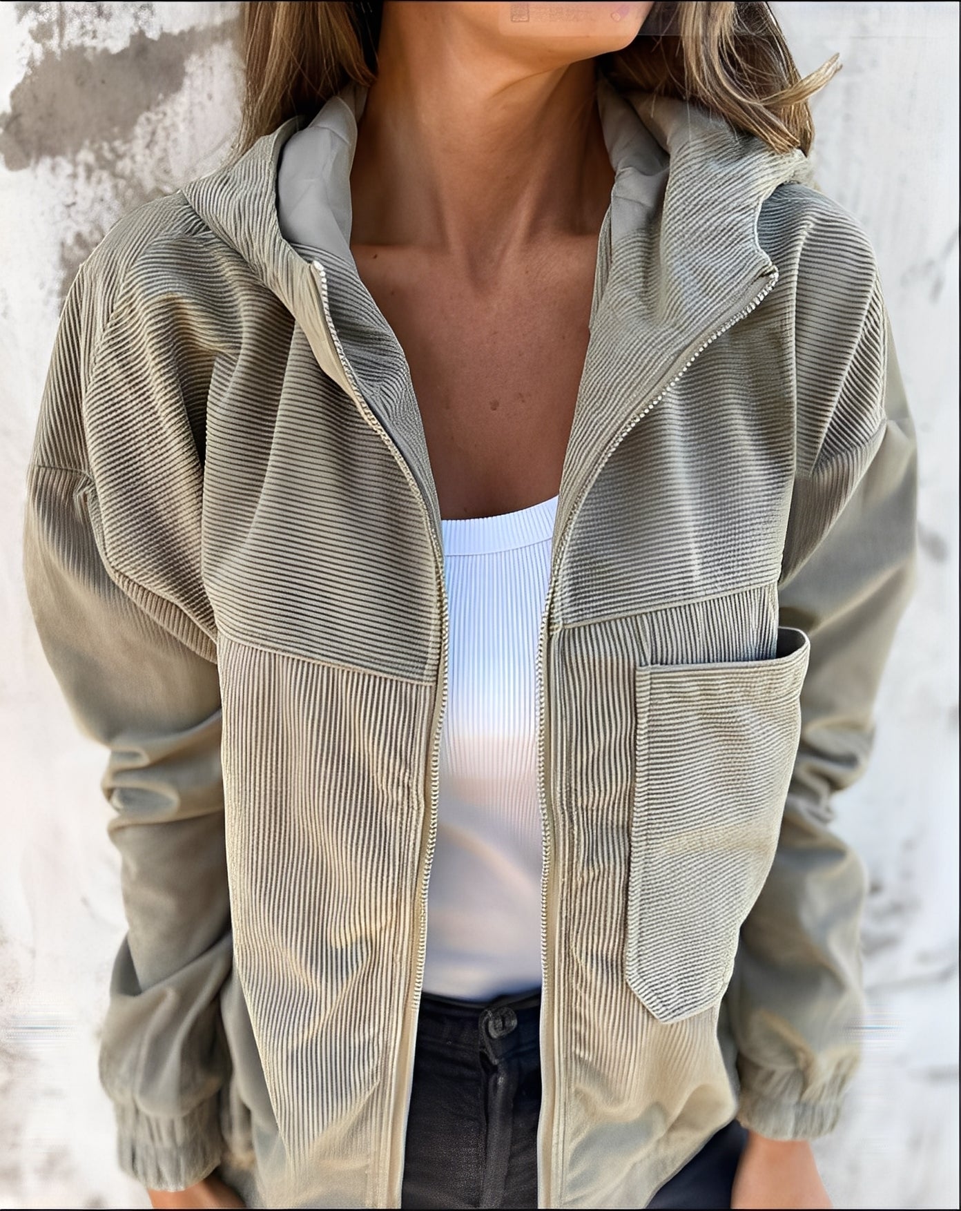 Gillian - Geacă casual din cord cu glugă pentru femei