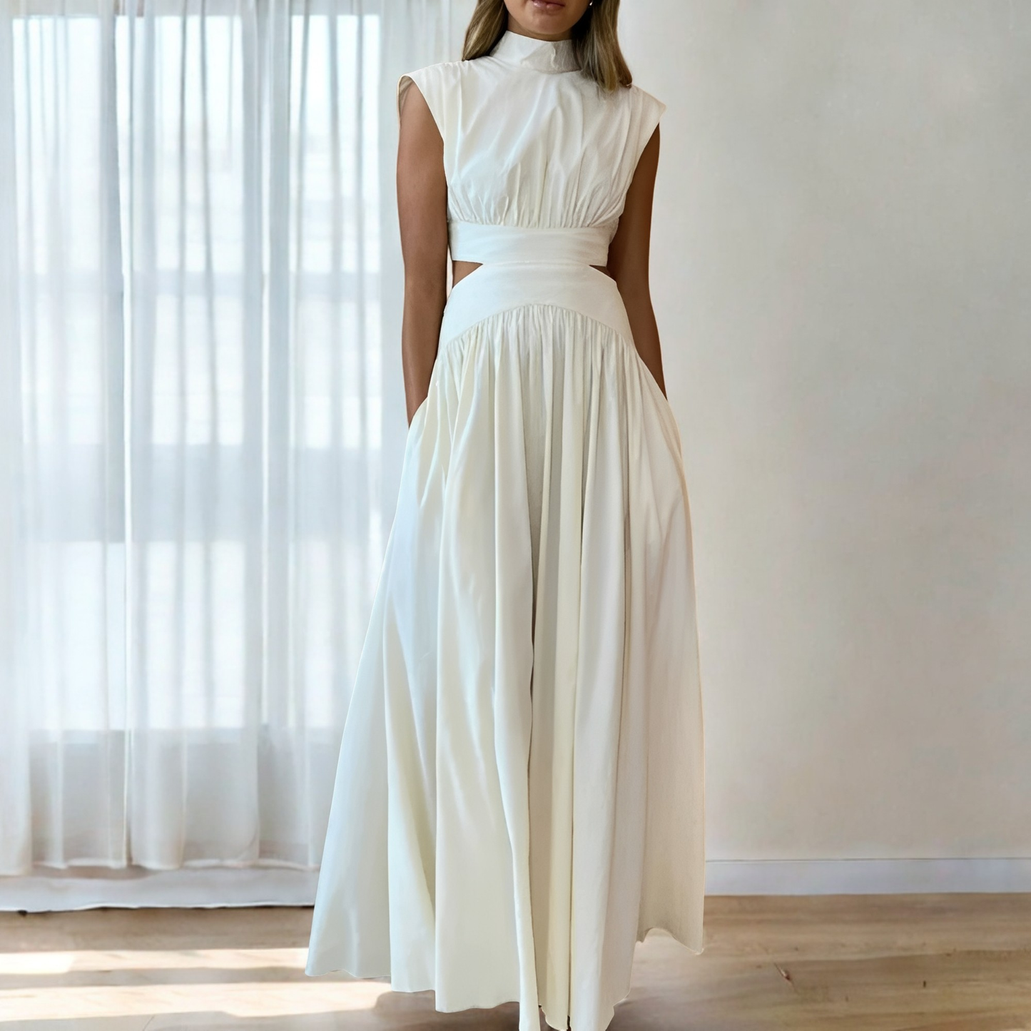 Christina - Rochie maxi casual cu decupaj în talie pentru femei