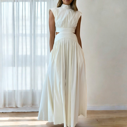 Christina - Rochie maxi casual cu decupaj în talie pentru femei