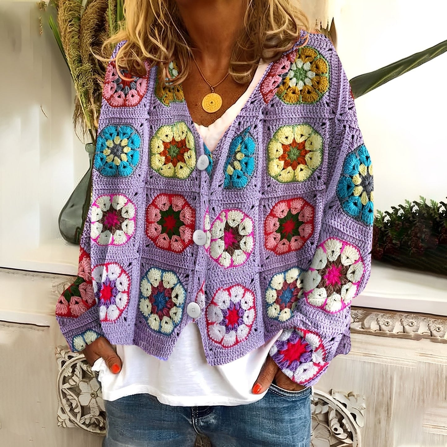 Nydia - Pulover lejer și moale cu tipar pentru femei