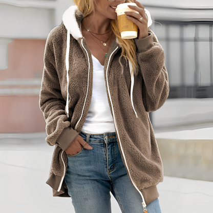 Rheanna - Jachetă călduroasă cu glugă din polar pentru femei