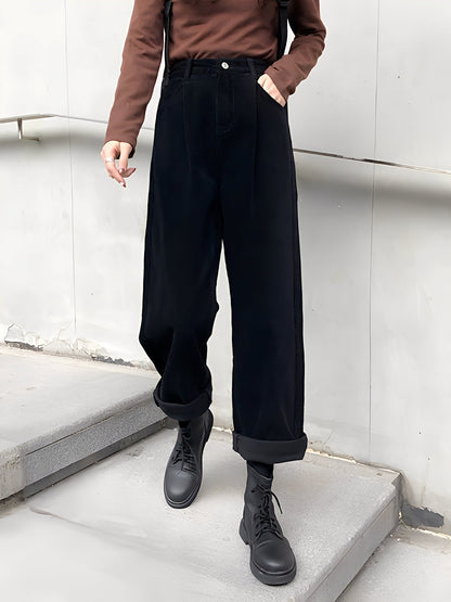 Shelbie - Pantaloni clasici din material cord pentru femei, cu picior larg