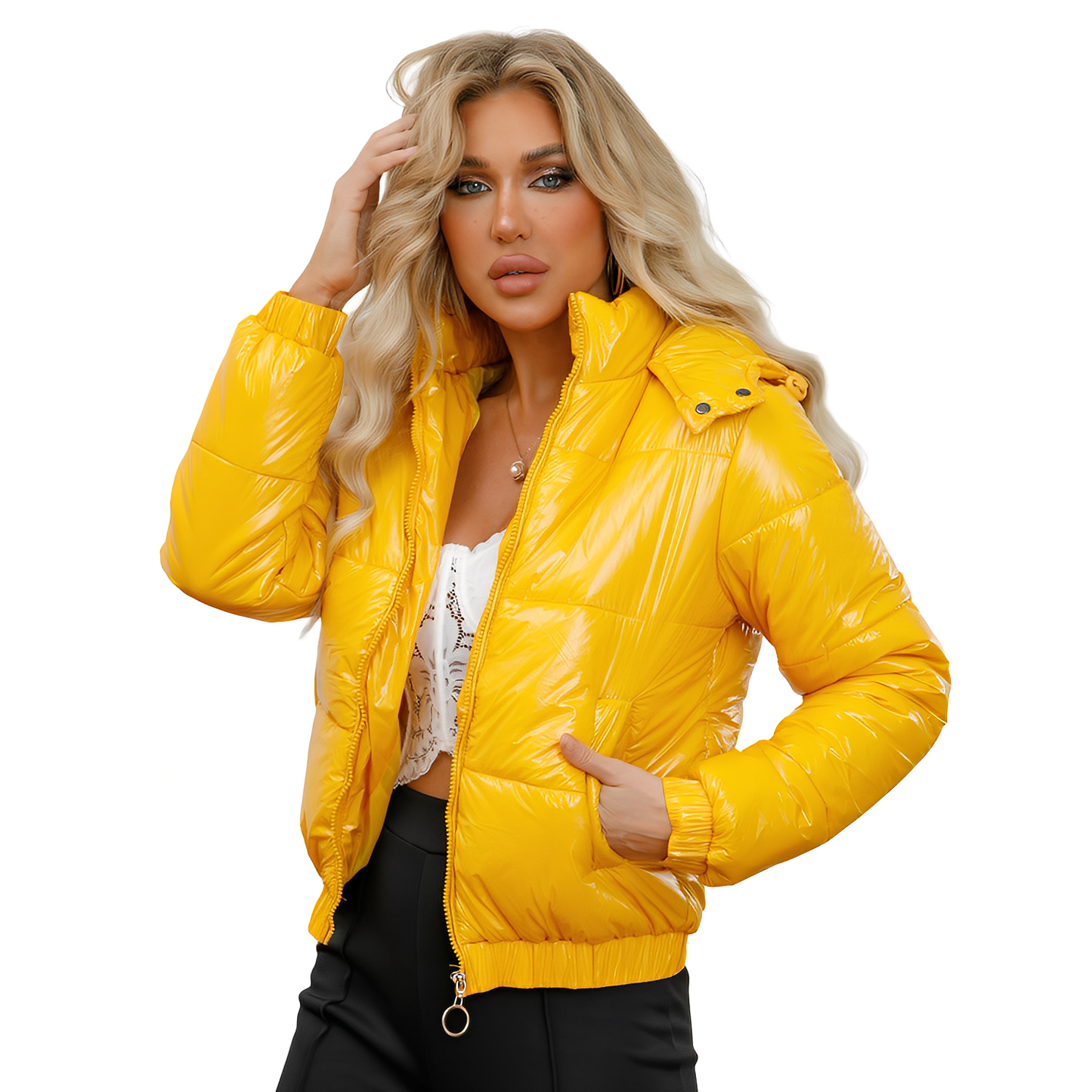 Yazmin - Jachetă strălucitoare și la modă cu glugă pentru femei