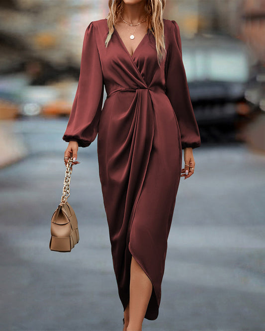 Leona – Rochie elegantă cu decolteu în V și mâneci bufante