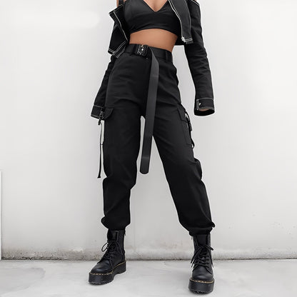 Clotilde - Pantalon cargo de damă cu talie înaltă și elastic