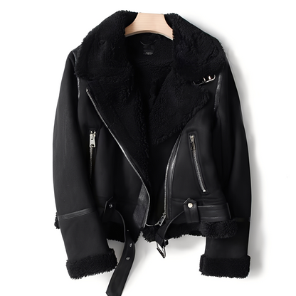 Marianne - Jachetă rafinată din piele întoarsă cu curea pentru femei