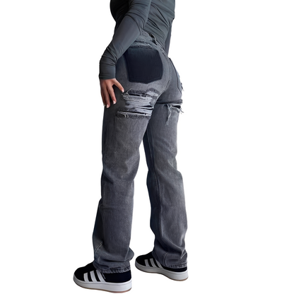 Lillian - Blugi casual cu talie înaltă și rupturi pentru femei