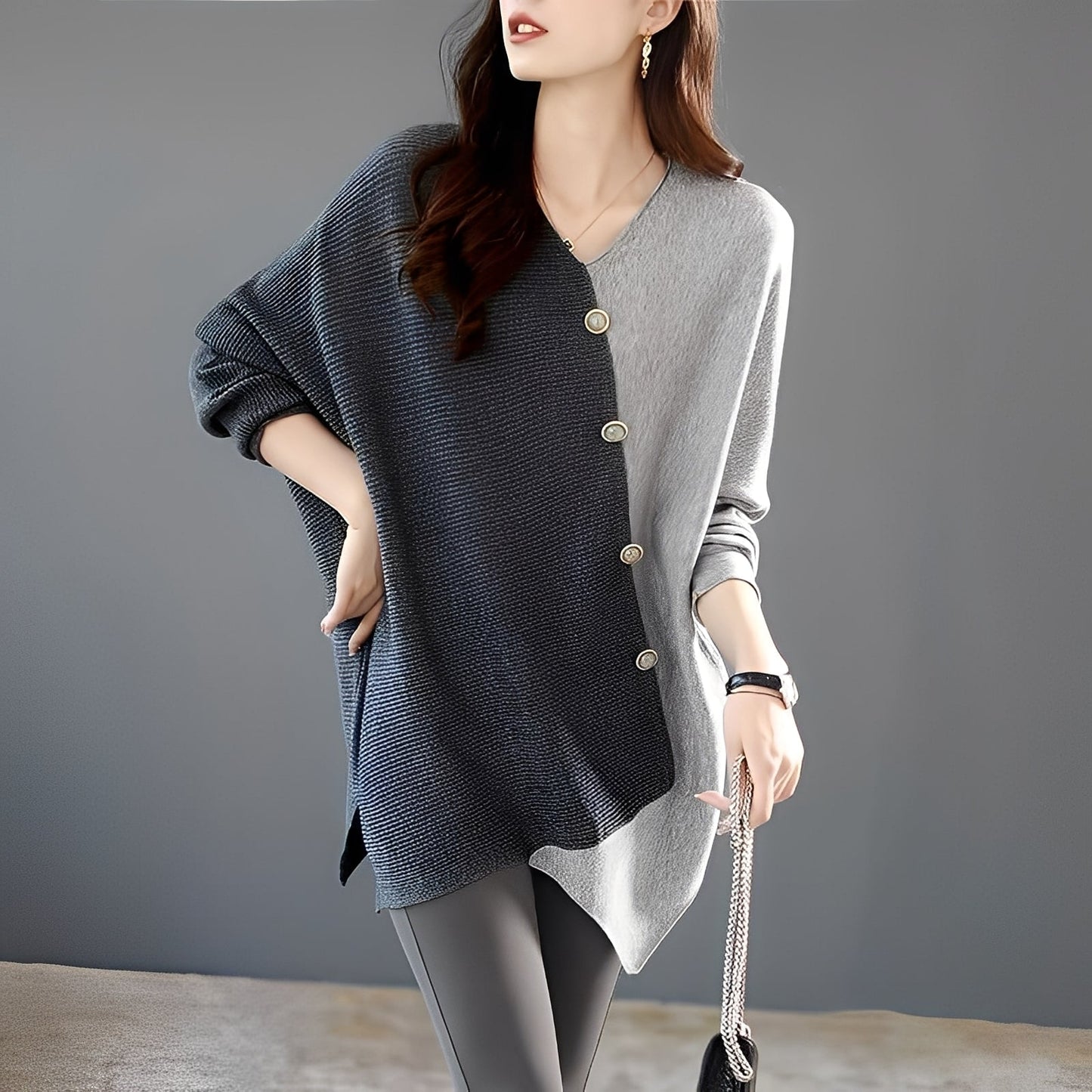 Madilynn - Pulover larg cu model patchwork pentru femei