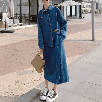 Christabel - Rochie lungă retro din denim cu buzunare pentru femei