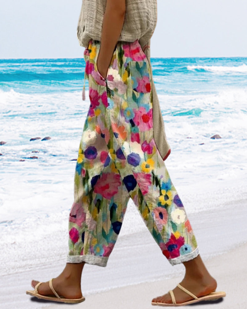Selma – Pantalon floral larg cu imprimare stilizată