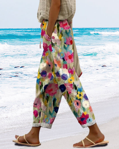 Selma – Pantalon floral larg cu imprimare stilizată