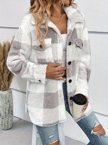Julie - Jachetă călduroasă din fleece cu model în carouri pentru femei