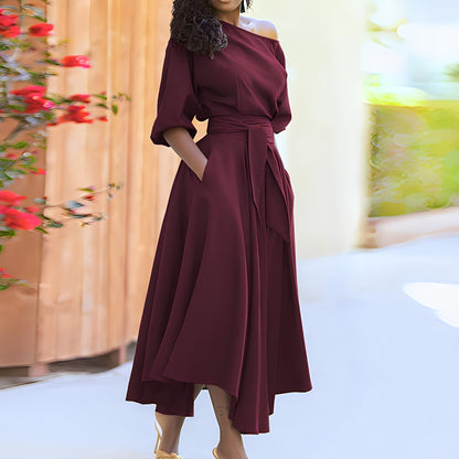 Dahlia - Rochie chic fără umeri cu curea pentru femei